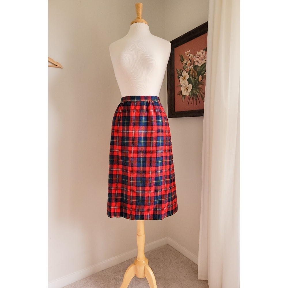Vintage Pendleton Plaid Wool Tartan High Waist 80s Vintage Holiday Midi Skirt - Picture 9 of 15